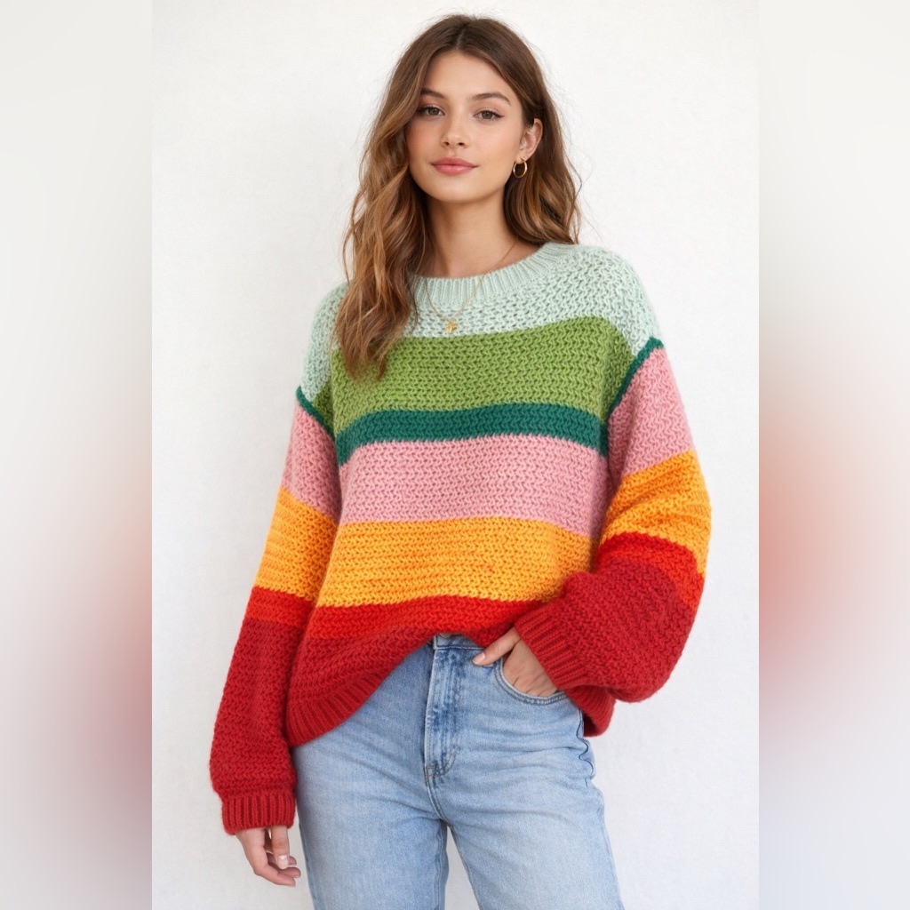 Farm Rio Multicolor Mohair Blend Bell Sleeve Sweatersz. L